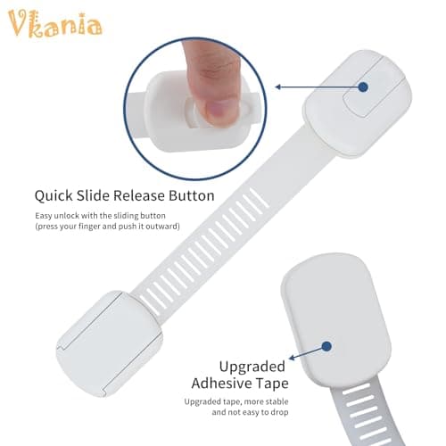 12 Pack Vkania Baby Proofing Cabinet Strap Locks - Child Safety Drawer Cupboard Oven Refrigerator Adhesive Locks - Adjustable Toilets Seat Fridge Latches - Kids Proof Kit - No Drilling - Thumbnail 4