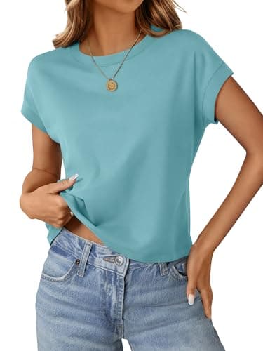 Teal Tops for Women Crop Tops Cap Sleeve T Shirt Cotton Crewneck T Shirts for Women Loose Fit 2026 - Image 1