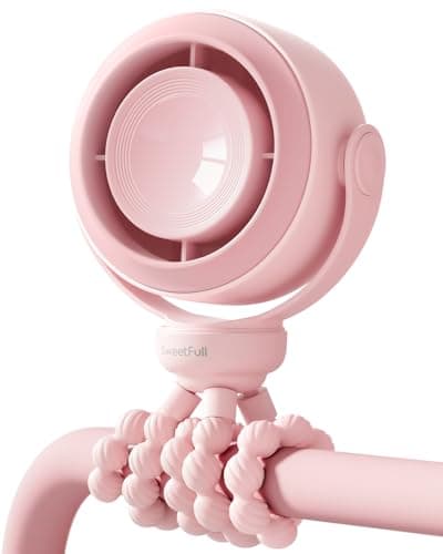 SWEETFULL Portable Stroller Fan, Pinch-Proof Baby Fan, 10H Battery, 5-Speed Quiet Mini Clip on Fan, USB-C Rechargeable with LED Display for Car Seat, Crib & Travel - Pink - Image 1