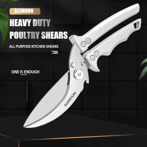 SLEMOON Heavy Duty Poultry Shears Meat Cutting Dishwasher Safe and Food Stainless Kitchen Shears Kitchen Scissors for Chicken Turkey Thanksgiving,Gift Box,silver - Thumbnail 2