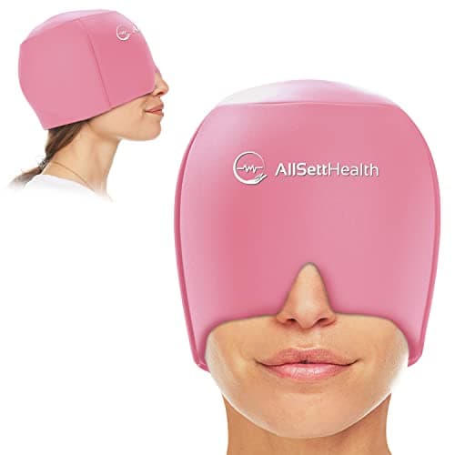 Migraine Relief Cap Ice Head Wrap Headache and Migraine Hat | Headache Relief with Hot/Cold Gel Head Ice Pack with Face and Eye Headache Mask Compress, Pink