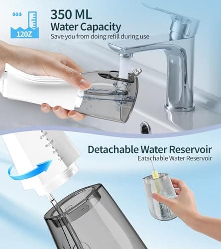 Water Dental Flosser Cordless for Teeth, 350ML Water Dental Flosser Teeth Pick 4 Modes Portable Oral Irrigator with 4 Jet Tips Rechargeable Flossers Oral Irrigator IPX7 Waterproof for Home Travel - Thumbnail 5