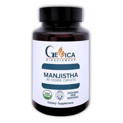 GeVica Biosciences Manjistha (Rubia Cordifolia) Caplets – USDA Organic,1500 mg per Serving – No Extract, 100% Whole Herb, NPOP & BioAgriCert Certified – 90 Count - Image 1