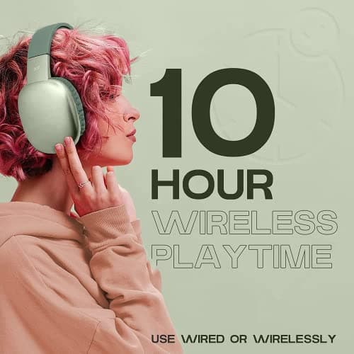 iJoy Ultra Wireless Over-Ear Bluetooth Headphones with Mic, Bluetooth Headset with Backup Wire & SD Slot, Wireless Headphones for Work, School & Gym (Green) - Thumbnail 5