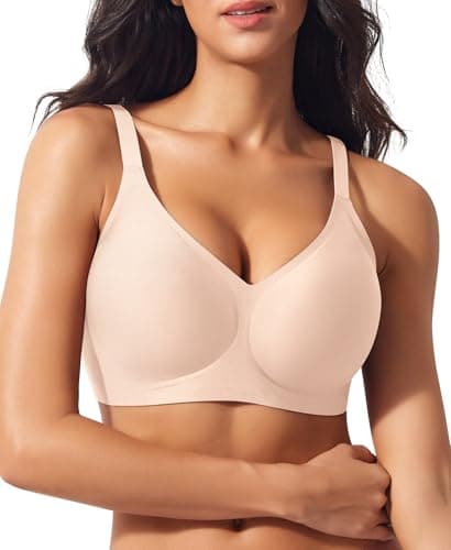 Seamless Jelly Padded Bras for Women No Underwire Full Coverage Supportive Push Up Gel Bra Wireless Low Cut Soft Bralettes(A1#Nude(v Neck),Medium) - Image 1