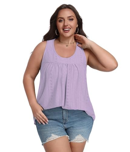 Lastshe Womens Plus Size Casual Sleeveless Tops Dressy Plus Size Loose Fit Blouses Tunic, Light Purple, 2X - Thumbnail 3