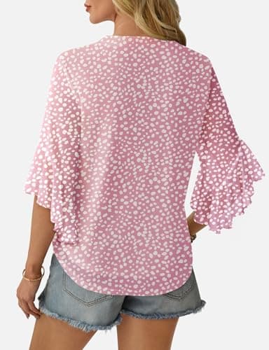 GKBK Womens 3/4 Sleeve Tops Dressy Casual Business Work Blouses Office Shirts Pink L - Thumbnail 3