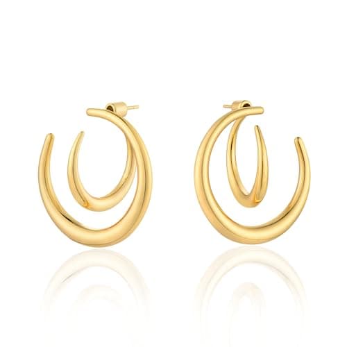 VALLOEY ROVER Stud Earrings for Women 14K Gold Plated Crescent Moon Earrings Stud 925 Sterling Silver Post Everyday Jewelry Gift for Women - Image 1