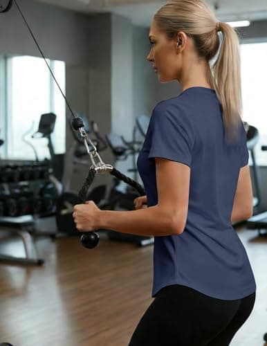 LETSEE Women's Short Sleeve Tops Breathable Loose Fit T Shirts Outdoor Yoga Running Hiking Gym Tee Top Navy Blue XXL - Thumbnail 3