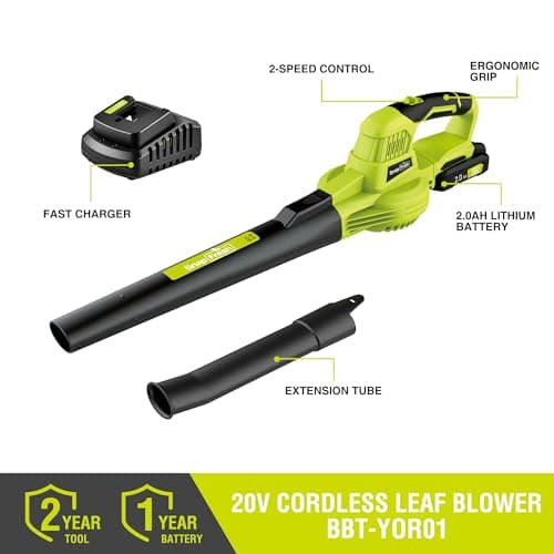 SnapFresh 20V Cordless Electric Leaf Blower - Lightweight with 2.0Ah Battery & Fast Charger, 2 Speed Modes for Lawn, Patio, Yard & Sidewalk Care - Thumbnail 2