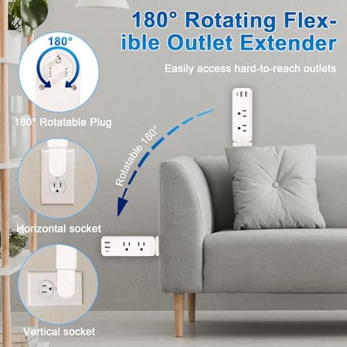 Gbchais Outlet Extender Stick with USB-A & USB-C, 2 AC Outlets, Adjustable 22"-34" Plug Extender, 180° Rotating Wall Outlet Extender for Hard-to-Reach Outlets Behind Sofa, Bed, Desk, Nightstand - Thumbnail 2