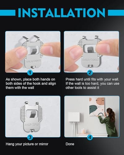 Claw Drywall picture hangers : 30Pcs Wall Picture Frame Hangers (44Ib) - No Damage Heavy Duty Wall Hanger for Art exhibitions, photographs, posters, offices, Christmas decorations, and other settings. - Thumbnail 4