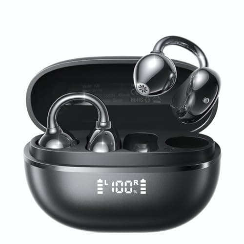 Kinglucky ClipFree A20 Open-Ear Earbuds, Secure & Comfort Fit, Premium Sound Clip-On Earbuds with Digital Display, 45H Playtime Bluetooth 6.0 Wireless Headphones, IP55 Waterproof for Running, Black - Image 1