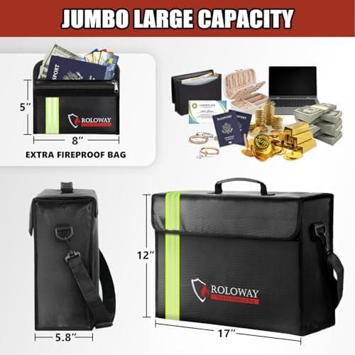 ROLOWAY Large Fireproof Bag 5200℉ Heat Insulated (17 x 12 x 5.8 inches) with Reflective Strip, Fireproof Document Bag for Cash Safe and Document Safe - Thumbnail 5