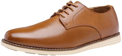 Vostey Mens Casual Dress Shoes Wingtip Plain Business Dress Shoes for Men (BMY618 Yellow Brown 11.5) - Image 1