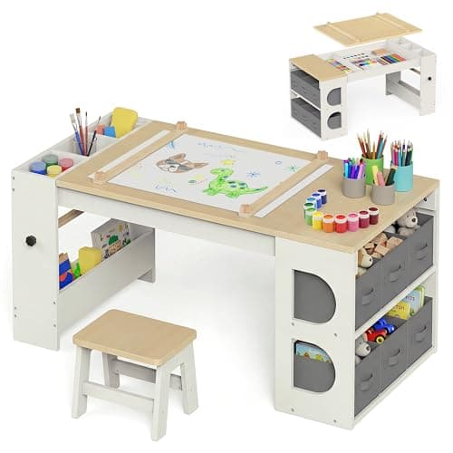 BlueWood Kids Art Table and Chairs Set, Removable Desktop Craft Desk with Hidden Storage, Large Capacity Toddler Activity and Drawing Table for 3-6 Todder, Natural - Image 1