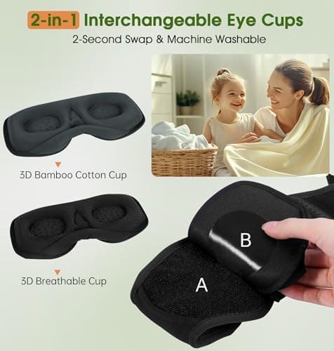 LC-dolida Bamboo Cotton Bluetooth Sleep Mask, 2 in 1 3D Soft Sleep Mask with Sleep Headphones, Sleep Eye Mask with Timming Setting, Blackout Sleeping Mask for Side Sleepers, Women Men, Grey - Thumbnail 3