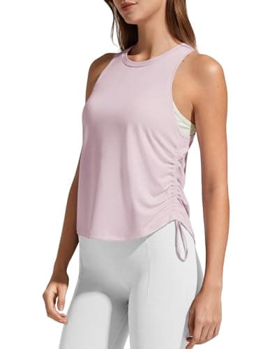 G4Free Women's Work Out Tank Tops Ruched Side Razorback High Neck Yoga Top Drawstring for Gym Athletic Tanks (Light Pink,XL) - Image 1