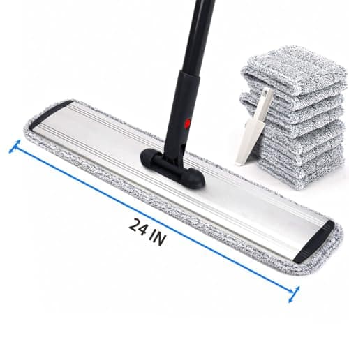 24in Flat Mop for Cleaning Floors, Heavy-Duty Microfiber Wet Mop with Easy Wringing & Deep Cleaning, Includes 4 Reusable Mop Cloths and Adjustable Long Handle - Thumbnail 2