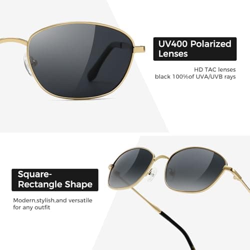 SUNGAIT Retro Square Rectangle Polarized Sunglasses for Womens Mens Metal Frame UV400 Protection - Thumbnail 3