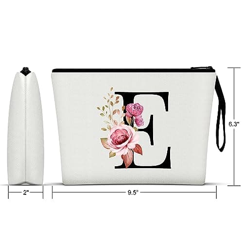 Vavabox A-Z Personalized Makeup Bag, Birthday Gifts for Women Mom, Gifts for Best Friend, Bride Bridesmaid Cosmetic bag (E, White) - Thumbnail 2