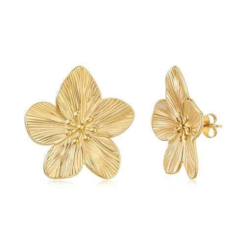 EINNULEIN 18K Gold Plated Gold Flower Earrings For Women Trendy Large Flower Statement Earrings Hypoallergenic Floral Stud Earring Jewelry Gifts for Her - Image 1