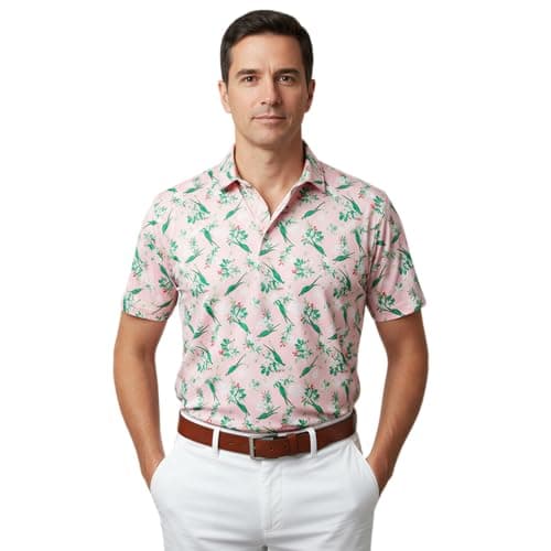 Partner Sportswear Golf Shirts for Men, Short Sleeve Print Moisture Wicking Wrinkle Resistant Collared Shirt, Stylish Cruise and Resort Wear for Men, Royal Parrot (S) - Image 1