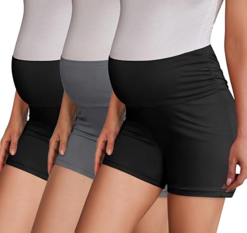 Ekouaer 3 Pack Women's Maternity Shorts Stretchy Workout Pregnancy Shorts Comfy Lounge Pajama Sleepwear Black/Black/Dark Grey S - Image 1