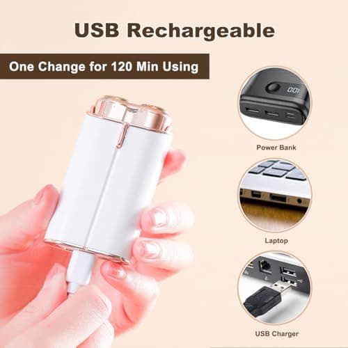 Facial Hair Removal for Women Face, Painless Lady Shaver with LED Light, USB Rechargeable,Dual-Blade Design, Portable Electric Razor Hair Remover Device for Arms/Underarm/Peach Fuzz - Thumbnail 6