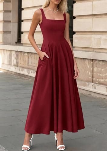 PRETTYGARDEN Cocktail Dresses for Women Formal 2026 Summer Sleeveless A Line Long Flowy Spring Wedding Guest Party Midi Dress (Burgundy,Small) - Thumbnail 5