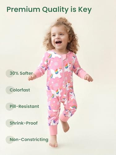 Infant Boys Girls Outfit Clothes Set Newborn Baby Romper Bamboo Long Sleeve Zipper Bodysuit Jumpsuit (Unicorn, 9-12M) - Thumbnail 5