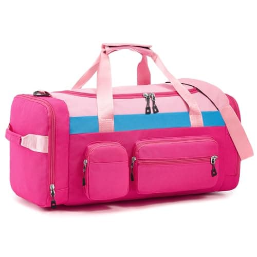 Woomada Kids Travel Duffle Bag With Shoe Compartment & Wet Pocket Perfect For School, Sports, Overnight Trips（hot pink) - Image 1