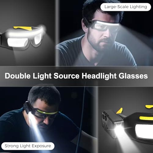 NIRIAHO Adjustable Headlamp Glasses with Motion Sensor Rechargeable Headlight Safety Glasses for Camping Hiking Fishing Cycling Yellow - Thumbnail 4