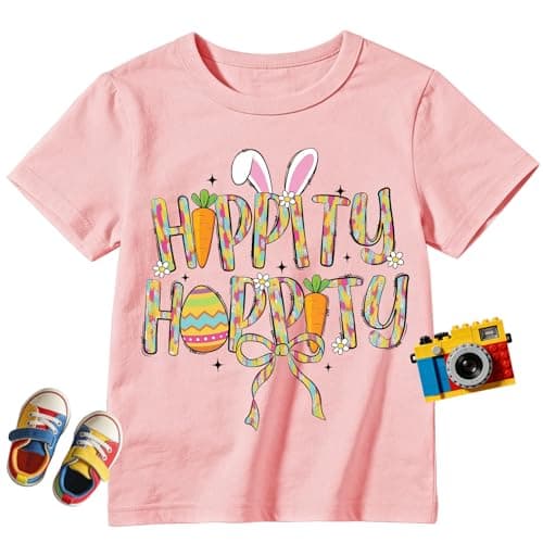 Happy Easter Bow Shirts for Kids-Girls Cute Bunny Tee Tops Toddler Boys Rabbit Short Sleeve - Image 1