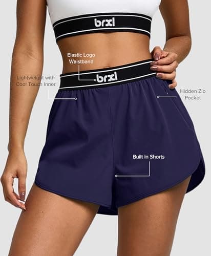 BRXL 2 in 1 Dolphin Athletic Shorts for Women 2" - Split High Waist Quick Dry for Running Workout Athletic Gym Track with Zip Pocket - Thumbnail 2