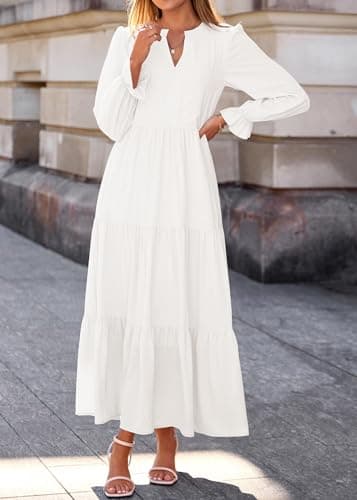 Lazysmile Long Sleeve Dress for Women White - Thumbnail 5