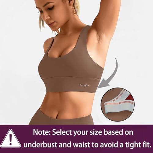 BaseTry High Impact Sports Bra for Women - Padded Seamless Support Bra for Yoga Gym Workout Fitness -High Support Running Bra (US, Alpha, XX-Large, Regular, Regular, Mocha) - Thumbnail 4