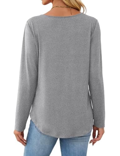 JUSTFASHIONNOW Shirts for Women Trendy Long Sleeve Tops Dressy Blouses Pleated Maternity V Neck Shirt Tunics Early Fall Fashion Winter Clothes (Gray, Large) - Thumbnail 6