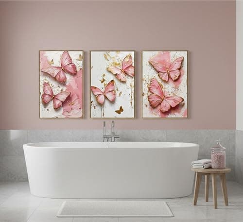 RAQXZHSW 3Pcs Pink Gold Butterfly Canvas Wall Art 12x16Inch - Thumbnail 6