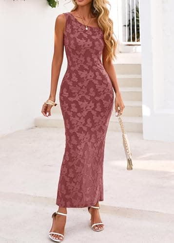Lazysmile Women's Summer Floral Boho Maxi Dresses Off Shoulder Bodycon Elegant Party Wedding Guest Dress Wine Red - Thumbnail 6