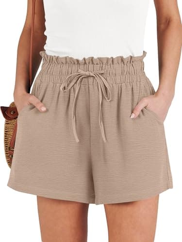 ANRABESS Shorts for Women Summer Casual High Waisted Wide Leg Drawstring Lounge Shorts Comfy 2026 Beach Vacation Clothes Medium Light Camel - Image 1