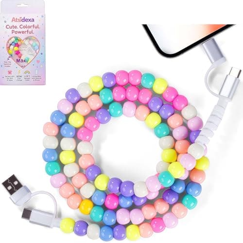 Atsidexa 4-in-1 Beaded Charging Cable, Metal Design, Nicely Packed, 60W Fast Charging, MFi Certified, Cute Colorful Cable, Gift for Girls, Compatible with iPhone, iPad, AirPods, Galaxy, and More - Image 1