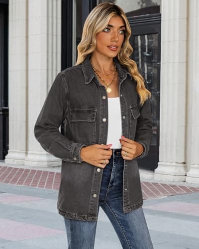 luvamia Ladies Jean Jacket Denim Shirt Women Black Jean Jacket Womens Jackets Trendy Womens Jackets Fall Casual Tops For Women Summer Oversized Denim Jacket Women Size X-Large Size 16 18 - Thumbnail 3