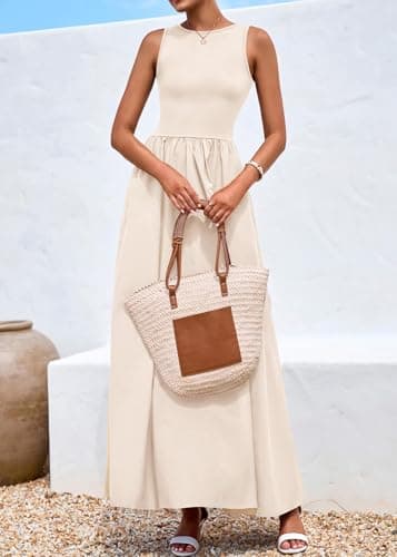 KIRUNDO Summe Sleeveless Maxi Dresses for Women 2026 Spring Wedding Guest A Line Tank Elegant Flowy Beach Long Sundress(Apricot, XX-Large) - Thumbnail 3