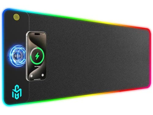 GIM PU Leather RGB Gaming Mouse Pad with 15W Magnetic Wireless Charging, 800x300x4mm LED Mouse Mat, 10 Light Modes, Non-Slip Rubber Base for PC MacBook Laptop - Image 1