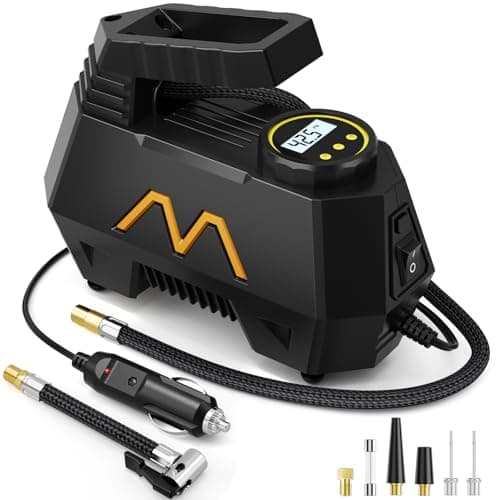 Tire Inflator Portable Air Compressor, Air Pump for Car Tires, 12V DC-Powered Auto Pump with Digital Pressure Gauge, Emergency LED Light - Car Accessories for Car, Motorcycles, Bicycle, Ball, Balloons - Image 1