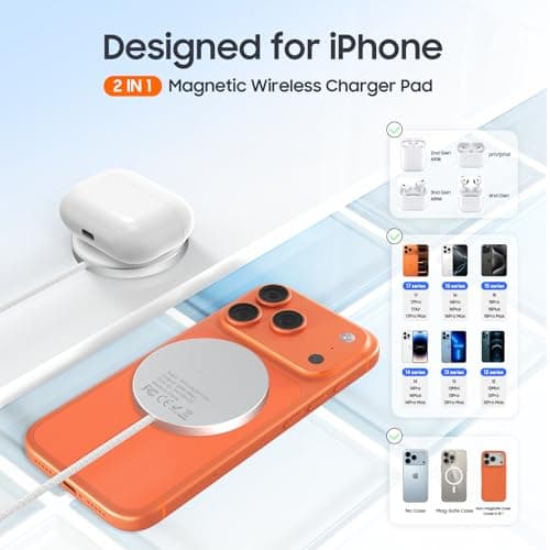 for 20W Magnetic Charger with 25W PD Adapter - Wireless Charger for iPhone 17/16/15/14/13/12 Series, Fast Charging Pad for AirPods 4/3/2/Pro - Thumbnail 6