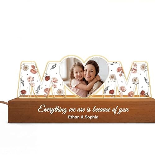 CraffBase Personalized Birth Month Flower Night Light for Mom Custom Name & Photo Acrylic LED Light, Mom's Garden Birth Flower Sign Perfect Birth Flower Gift for Mom Birthday Mother's Day