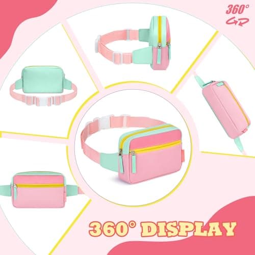 WOOMADA Fanny Pack, Crossbody Bag Waist Bag with Adjustable Waistband, Cute Belt Bag for Gifts(Turquoise&Pink) - Thumbnail 4