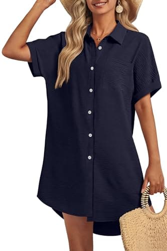 GKBK Women Swimsuit Coverup Shirt Dress Button Down Bathing Suit Cover Up Beachwear Navy Blue S - Image 1